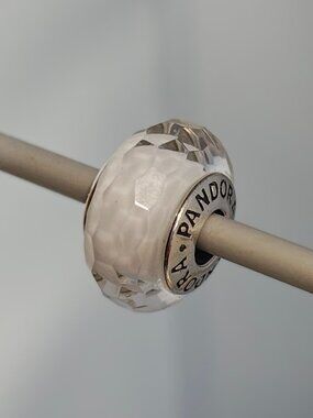 Authentic Pandora Retired White Fascinating Faceted Murano Glass Charm – 791070